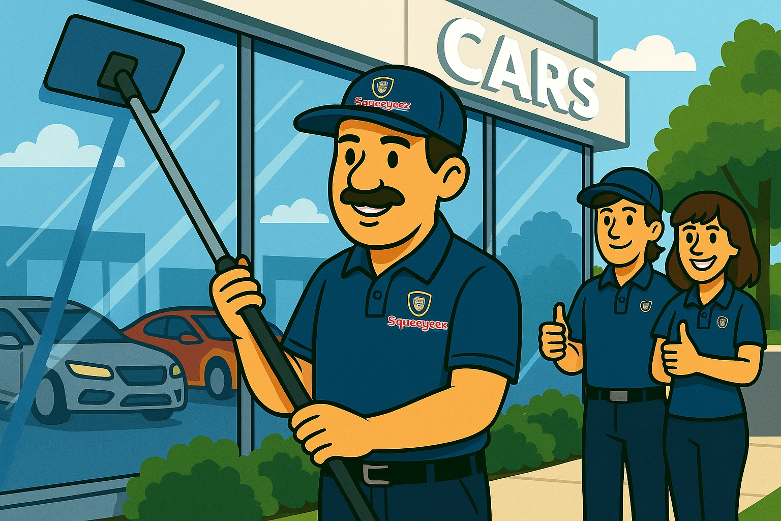 Auto dealership showroom glass shining bright