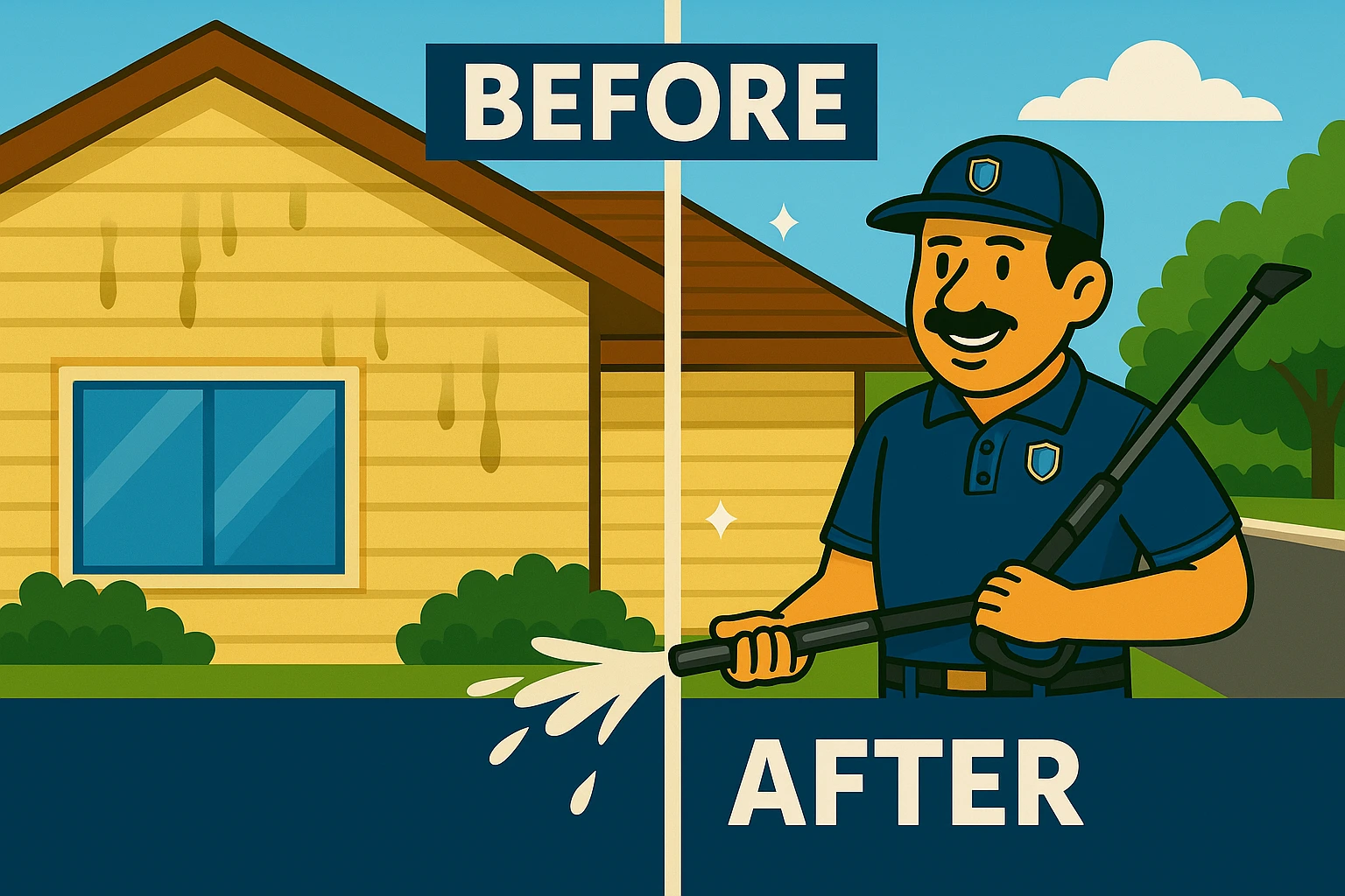 Commercial siding before and after cleaning