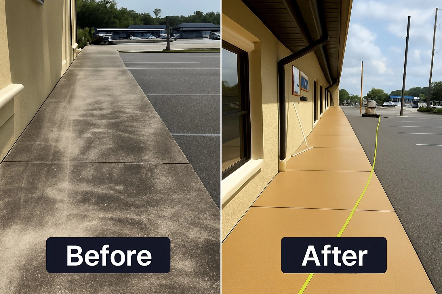 Before and after dumpster pad cleaning