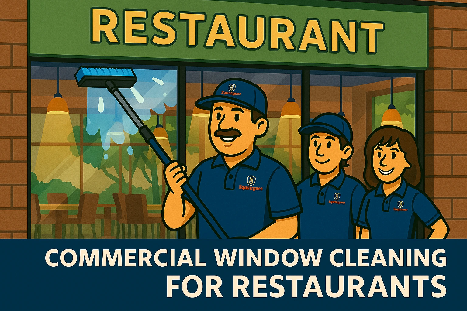 Restaurant storefront windows gleaming after service