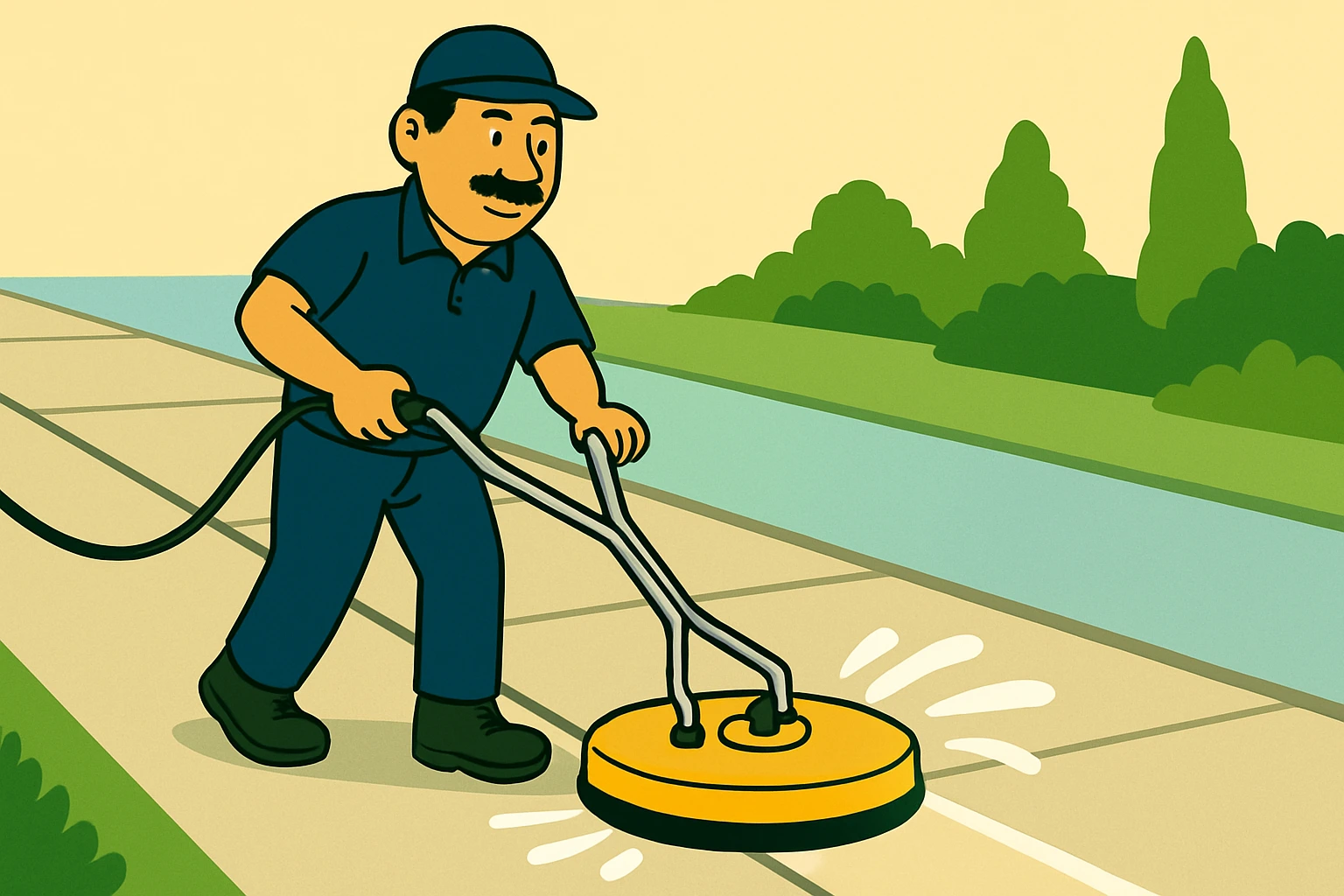 Freshly cleaned Florida sidewalk in front of home