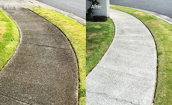 Sidewalk cleaned before and after