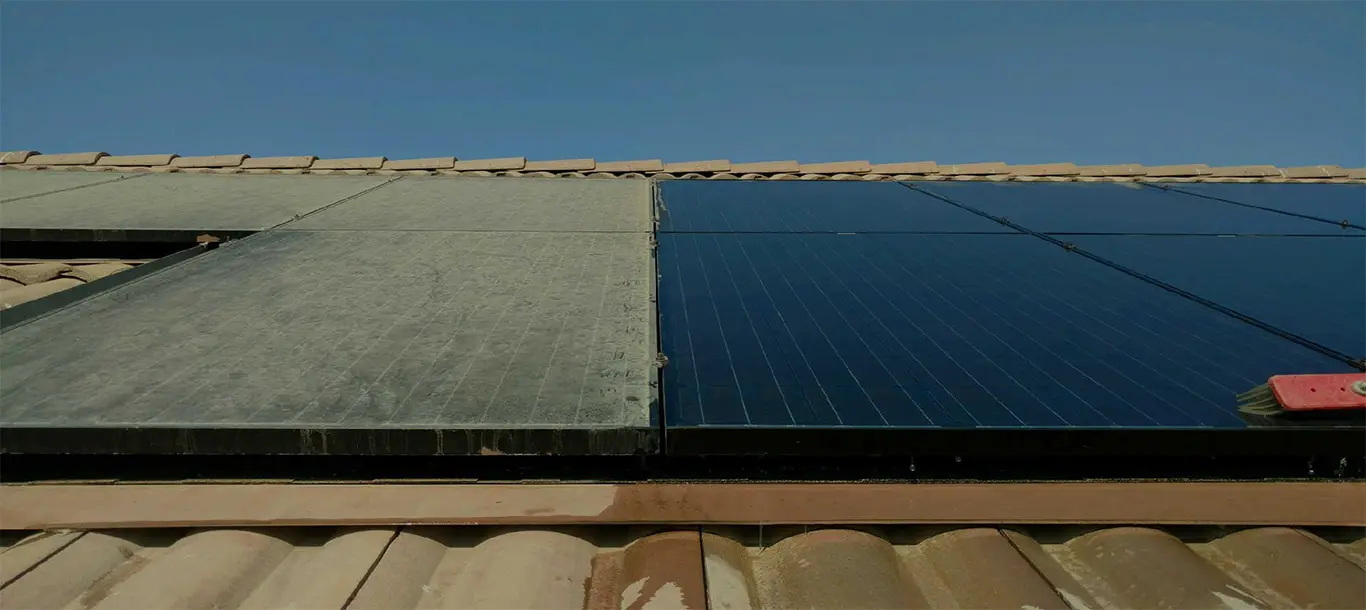 Solar panels before and after cleaning
